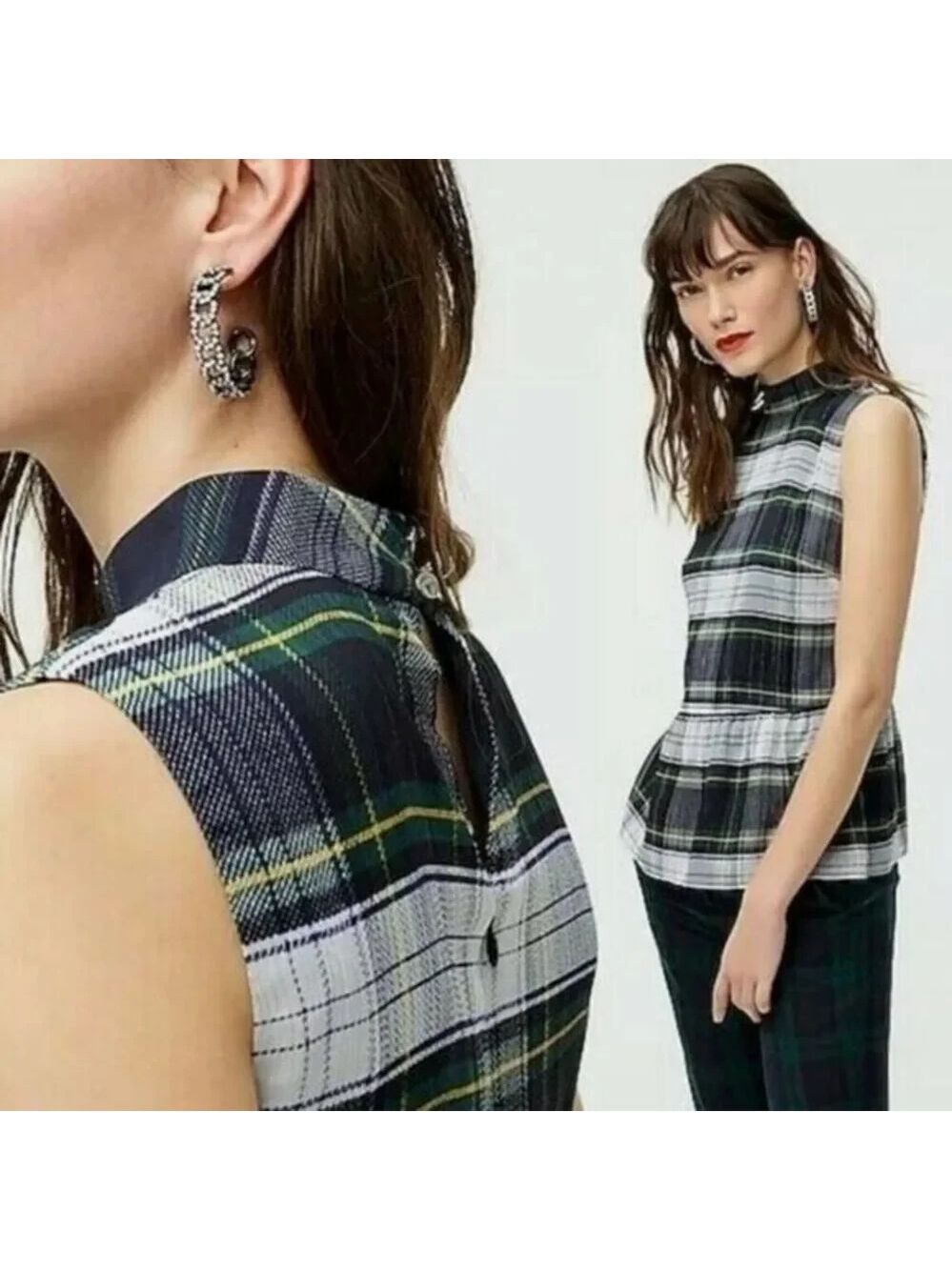 J Crew NEW Womens Size S Sleeveless Peplum Top Gilded Highland Tartan